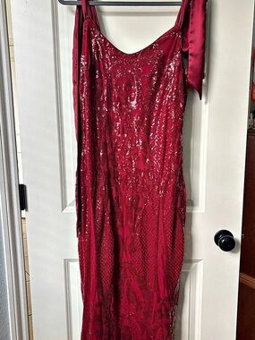 ELOQUII Sequin Lace Maxi Dress in Red Size 14